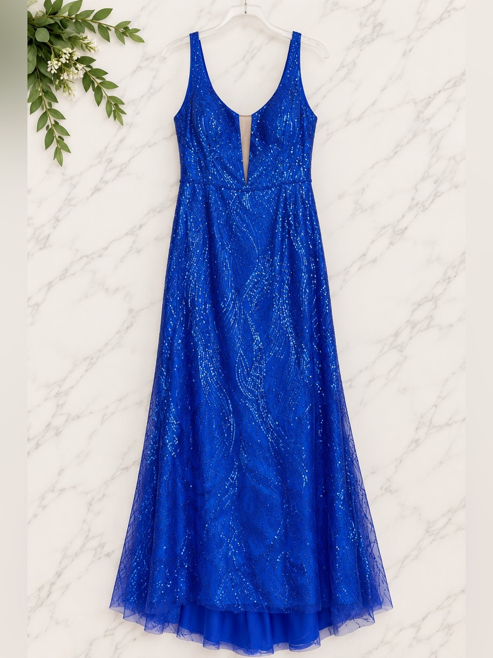 Madison James Size 24 Royal Blue Sequin Formal Gown Plus Size Evening Dress